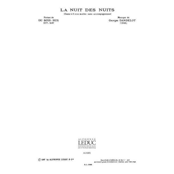 Georges Dandelot: La Nuit des Nuits (Choral-Mixed a cappella)