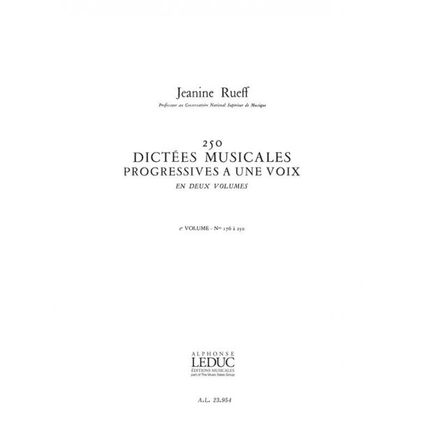 Rueff 250 Dictees Musicales Progr. A Une Voix Volume 2 176 A 250 Bk