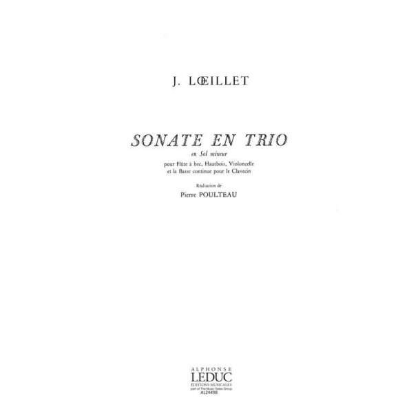 Loeillet Trio Sonata In G Minor Op 1 No 3 Recorder Oboe & Cello Book