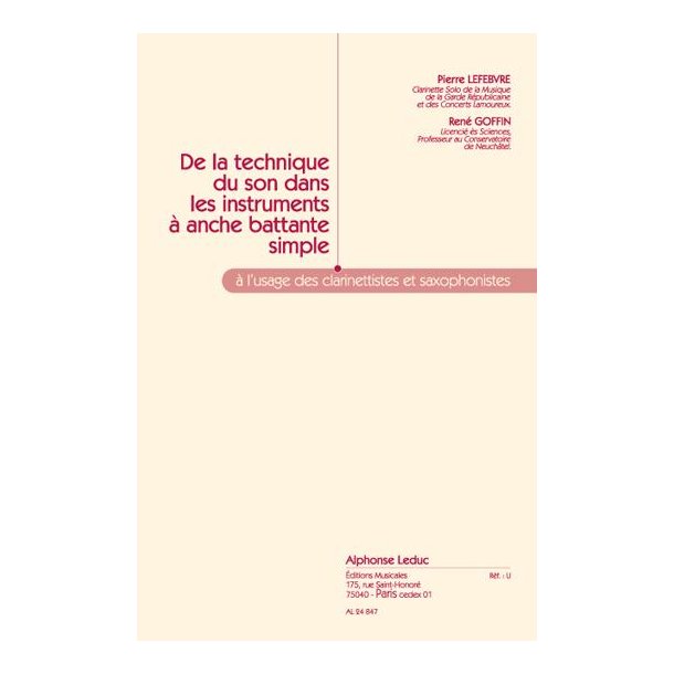 Lef&egrave;bvre P.& Goffin R.: De la Technique du Son dans les Instruments &agrave; Anche (Clarinet solo)