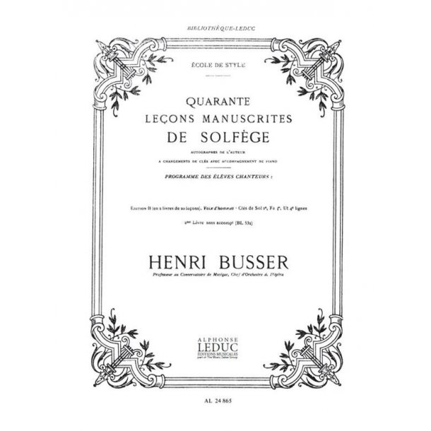 Busser Lecons Manuscrites De Solfege Vol2 B Sans Acc Bl532 Male Vce Bk