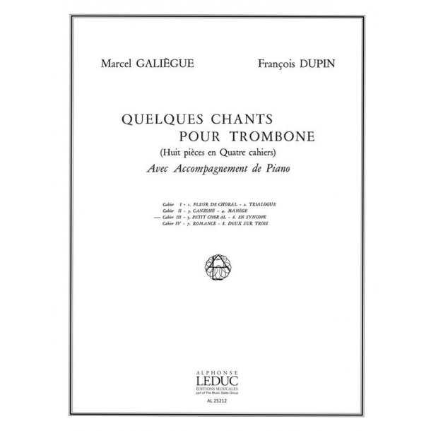 Galiegue Quelques Chants Vol 3 Petit Choral En Syncope Tbn &amp; Pf Bk