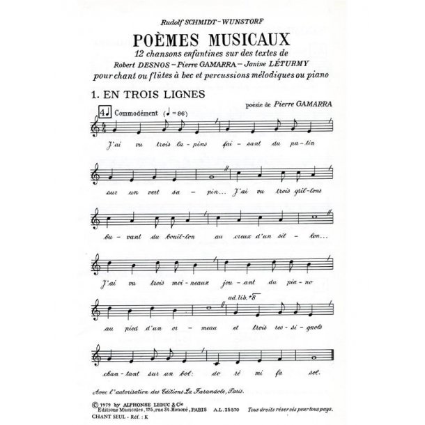 Schmidt Wunstorf Poemes Musicaux Voice &amp; Percussion Parts