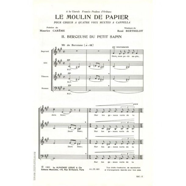 Ren&eacute; Berthelot: Le Moulin de Papier No.2: Berceuse du petit Sapin (Choral-Mixed a cappella)