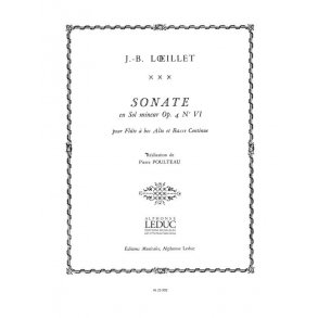 Loeillet De Gant Sonata G Minor Op 4 No 6 Treble Recorder & Bcont Bk