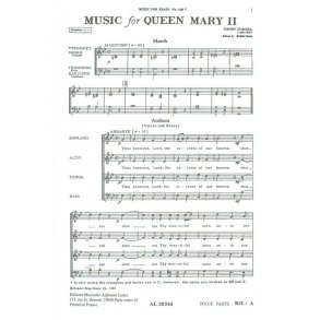 Purcell Music For Queen Mary 2 Brass Quartet & Choir Vocal Score
