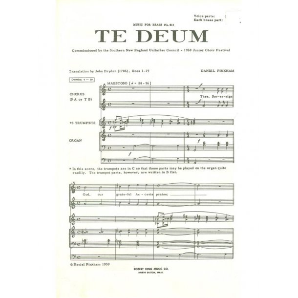 Daniel Pinkham: Te Deum (Choral-Female accompanied)