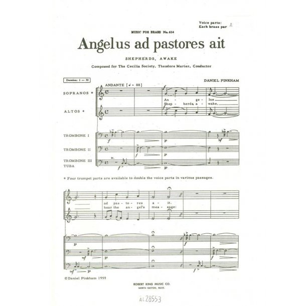 Pinkham Daniel Angelus Ad Pastores Ait Mfb614v Vocal Score