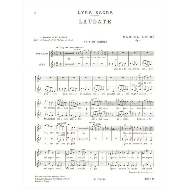 Marcel Dupre: Laudate Dominum Op. 9 No.4 (SA Chorus Parts)