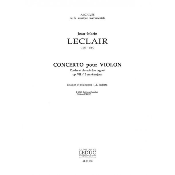 Jean-Marie Leclair: Concerto Op.7, No.2 in D major (Violin & Orchestra)