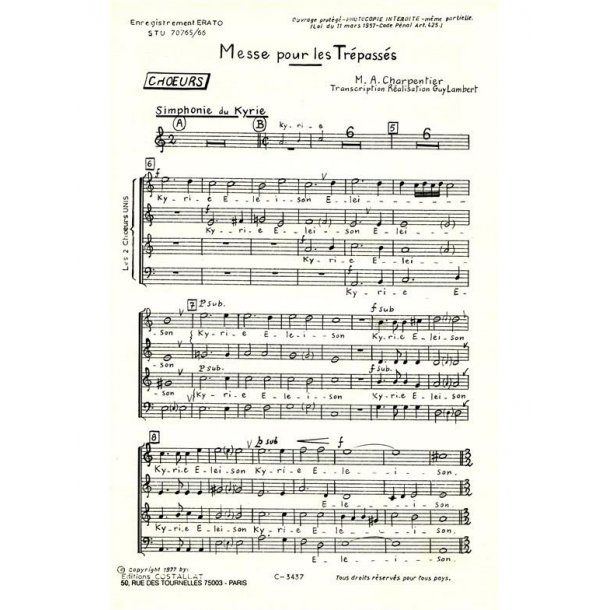 Marc-Antoine Charpentier: Messe des Tr&eacute;pass&eacute;s (Choral-Mixed accompanied)