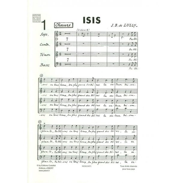 Lully Jean Baptiste Isis Soli & Satb A Cappella Choral