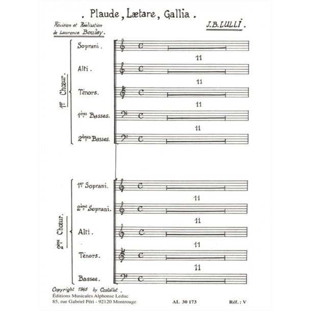 Lully Boulay Plaude Laetare Gallia Satbb & Ssatb A Cappella Choral