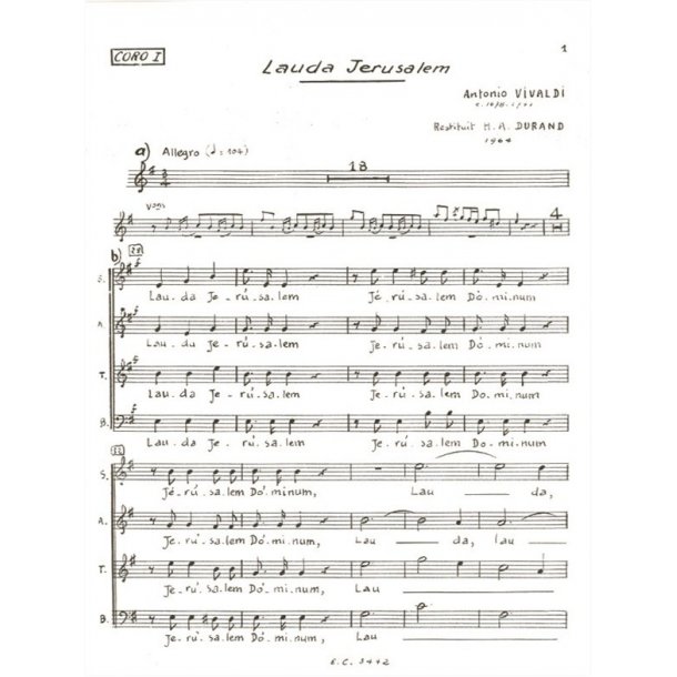 Antonio Lucio Vivaldi: Lauda Jerusalem (Chorus Part 1) (Choral)