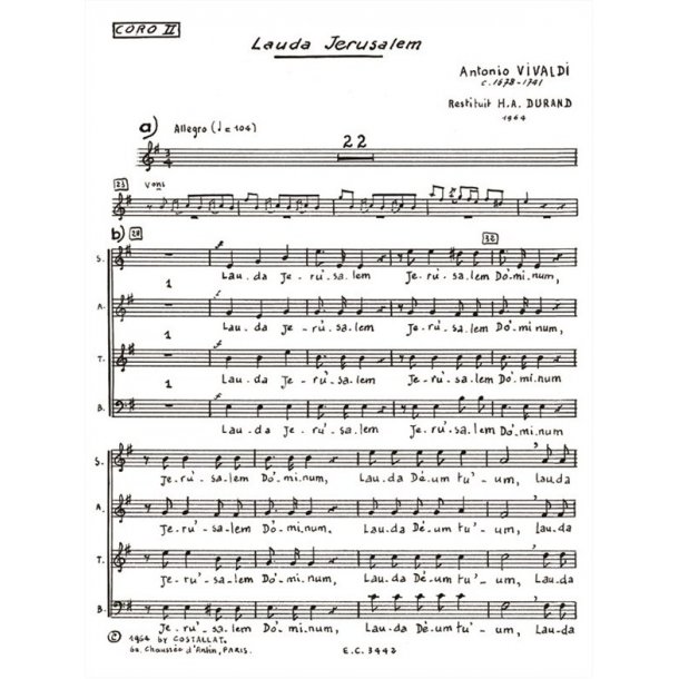 Antonio Lucio Vivaldi: Lauda Jerusalem (Chorus Part 2) (Choral)