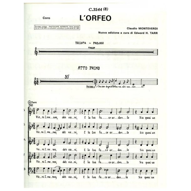 Monteverdi Orfeo Satb A Cappella Choral