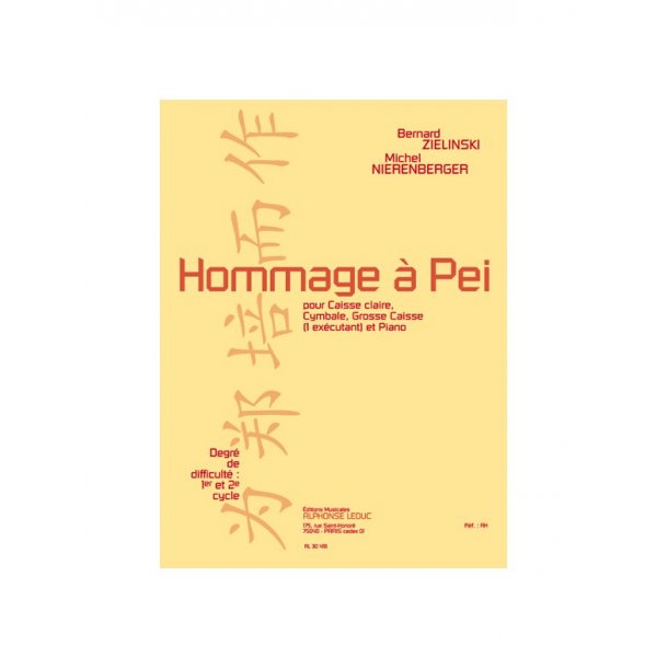 Nierenberger: Hommage &agrave; pei (cycle 1 et 2) (3'30'') pour caisse claire, cymbale, grosse caisse (1 ex&eacute;cutant) et piano