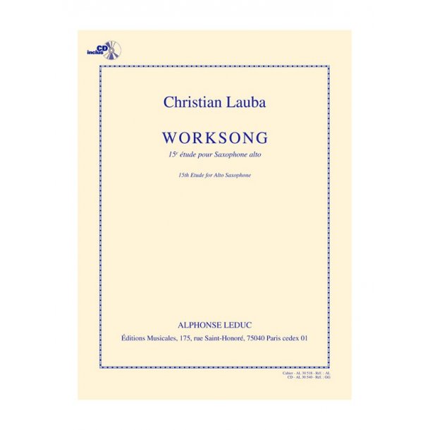 Lauba: Worksong 15e &eacute;tude pour saxophone alto (livre + cd) - le livre