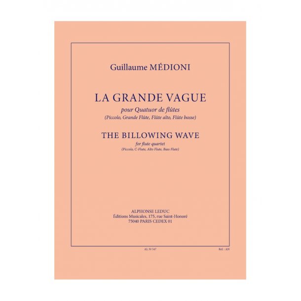 Medioni: La grande vague (5'30'') pour quatuor de fl&ucirc;tes (piccolo, grande fl&ucirc;te, fl&ucirc;te alto, fl&ucirc;te basse) (partition et parties)