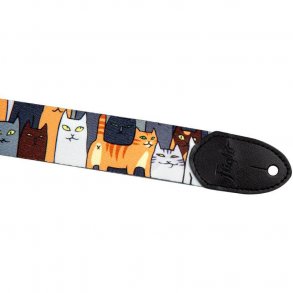 Polyester Ukulele Strap - Cats : Leather ends and leather tie-back