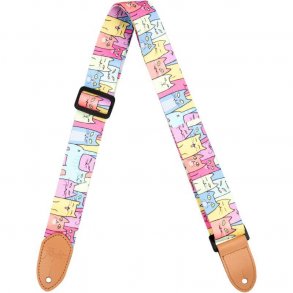 Polyester Ukulele Strap - Kitty : Leather ends and leather tie-back