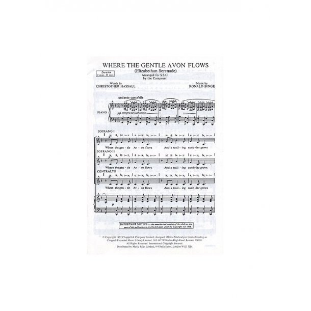Ronald Binge: Where The Gentle Avon Flows - SSA/Piano