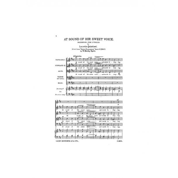 Quintiani, L At Sound Of Hir Sweet Voice Ssatb