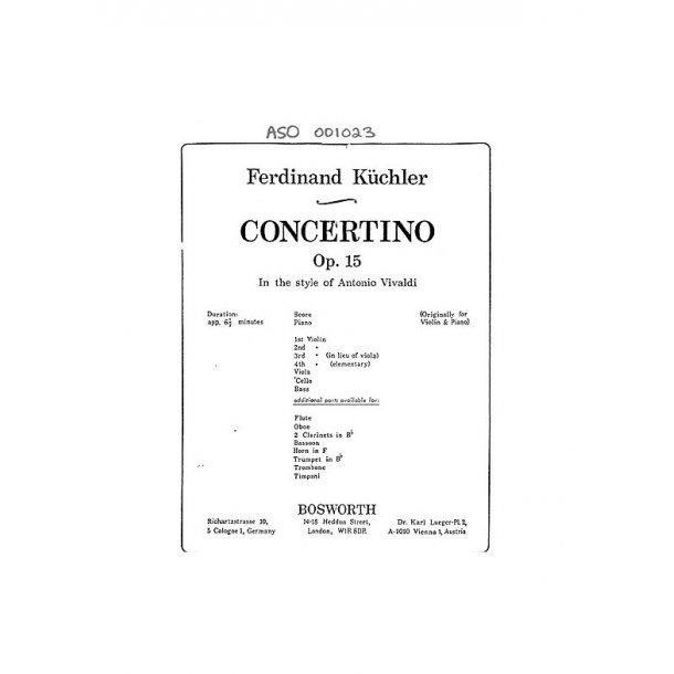 Ferdinand Kuchler: Concertino In D Op.15 'In Style Of Vivaldi'
