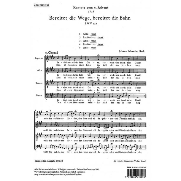 Cantata No. 132 Bereitet Die Wege : Cantata for the 4th Sunday of Advent