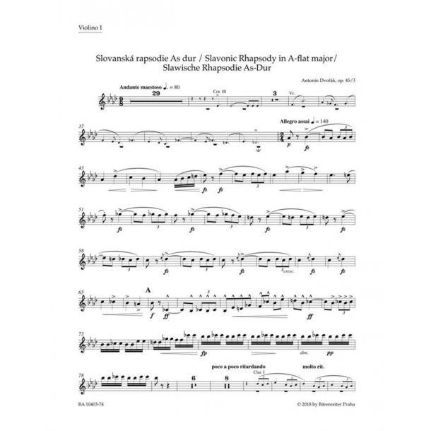 Slavonic Rhapsody No.3 In A-Flat Op.45 (Violin I) : Op. 45 No. 3