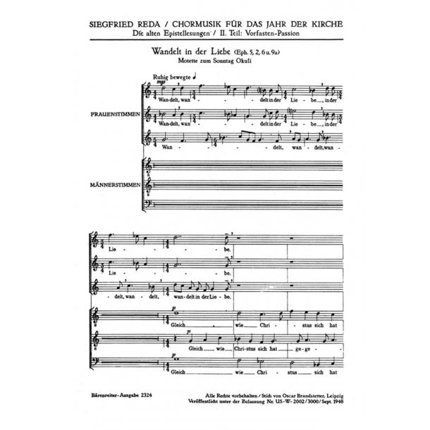 Wandelt in der Liebe : Epistelmotette f&uuml;r den Sonntag Oculi