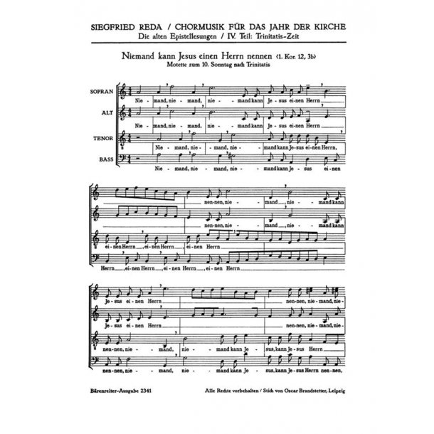 Niemand kann Jesus seinen Herren nennen : Epistelmotette f&uuml;r den 10. Sonntag nach Trinitatis