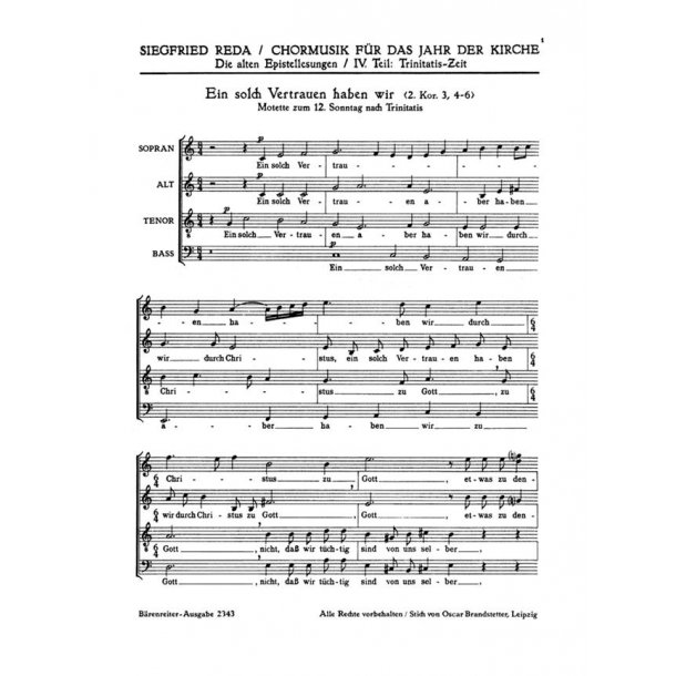 Ein solch Vertrauen haben wir : Epistelmotette f&uuml;r den 12. Sonntag nach Trinitatis