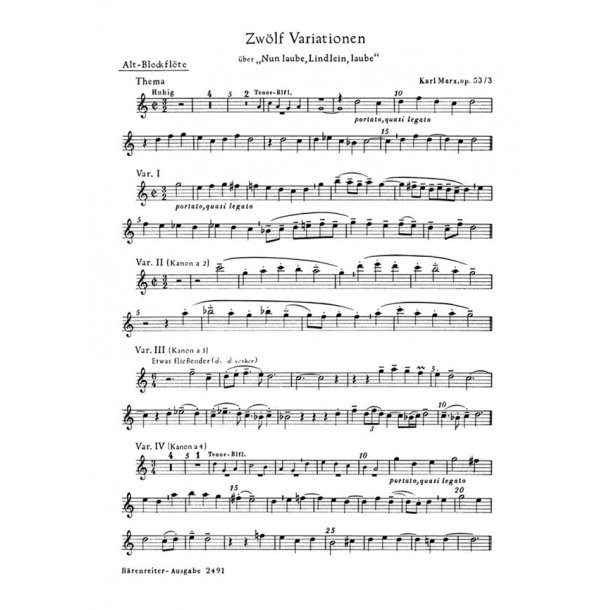 12 Variationen &uuml;ber "Nun laube, Lindlein, laube" - Marx, Karl