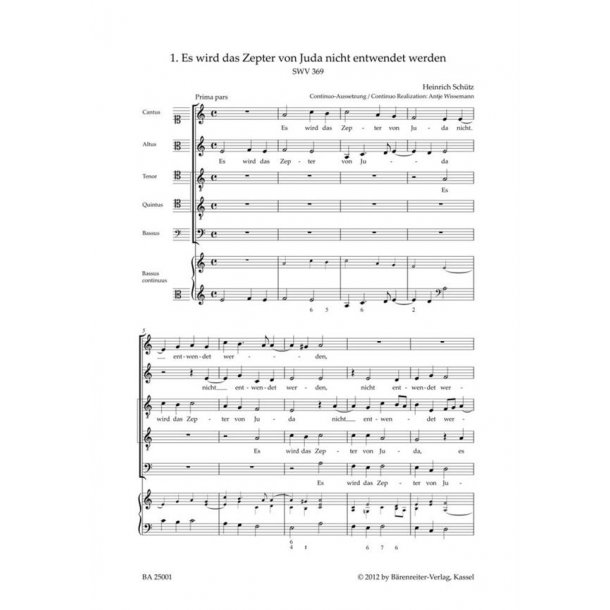 Es wird das Zepter von Juda nicht entwendet werden : Prima pars - SWV 369 Motet No. 1 from Geistliche Chor-Music