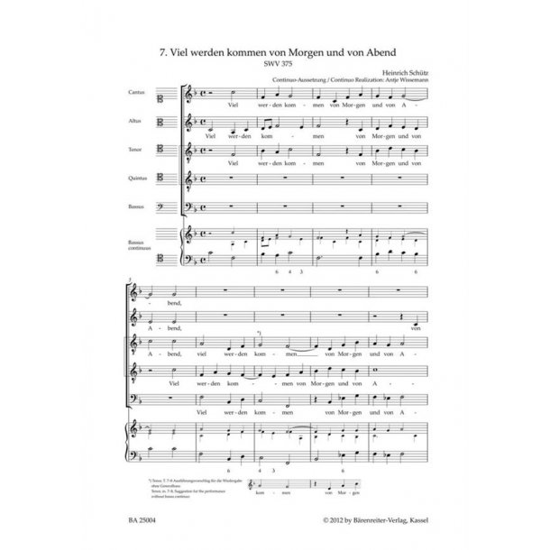 Viel werden kommen von Morgen und von Abend : SWV 375 Motet No. 7 from Geistliche Chor-Music