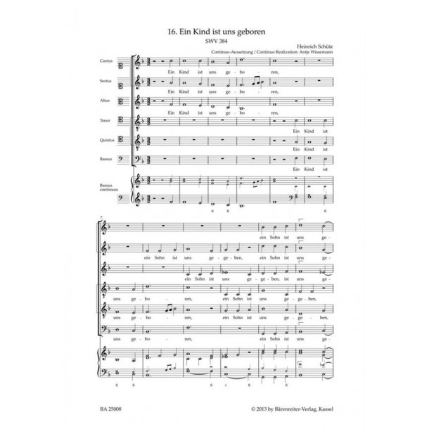 Ein Kind ist uns geboren : SWV 384 Motet No. 16 from Geistliche Chor-Music