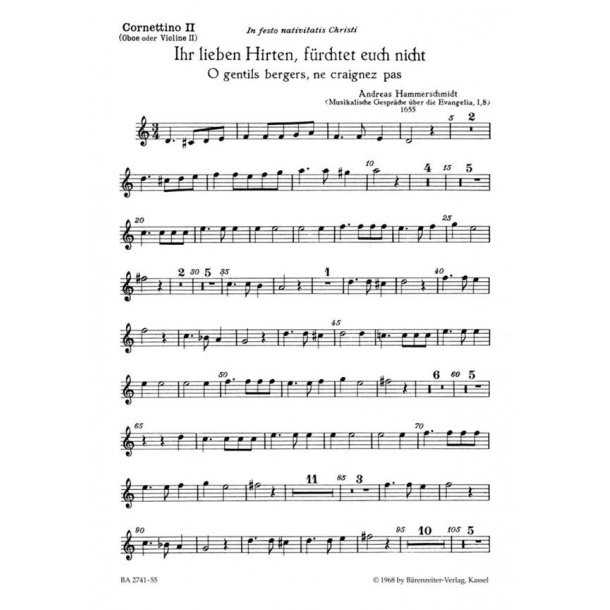 Ihr lieben Hirten, f&uuml;rchtet euch nicht - O gentils bergers, ne craignez paz - Hammerschmidt, Andreas