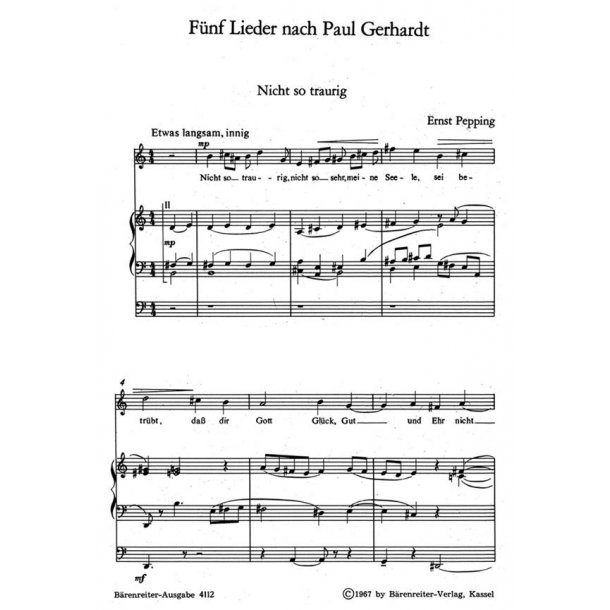 five Lieder nach Gedichten von Paul Gerhardt - Pepping, Ernst