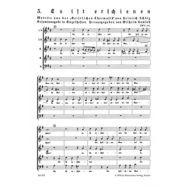Es ist erschienen die heilsame Gnade Gottes : Motette Nr.3 aus Geistliche Chormusik 1648
