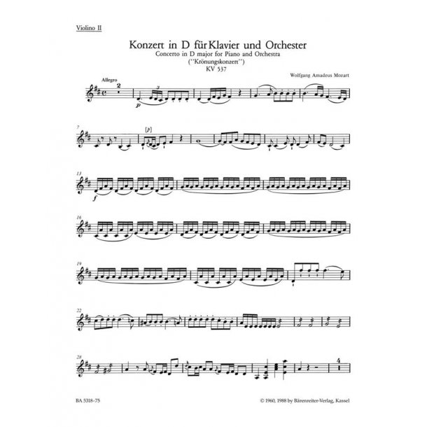 Piano Concerto in D major No. 26 "Coronation" : KV 537