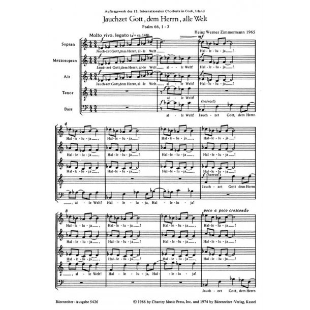 Jauchzet Gott, dem Herrn, alle Welt : Psalmlied f&uuml;r Chor stellenweise geteilt