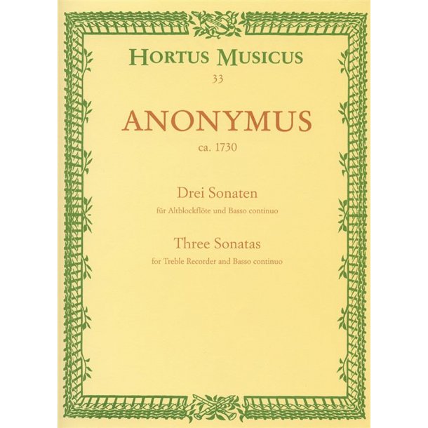 Sonatas 3 Trec Bc : for Treble Recorder (Flute) and Basso continuo