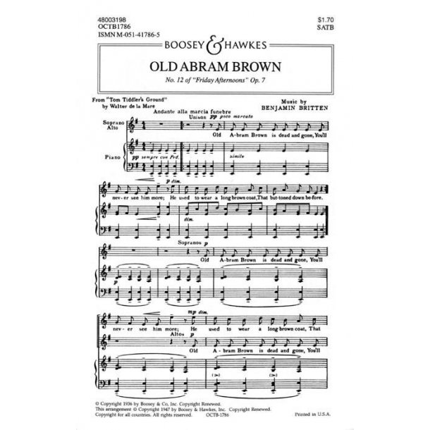 Friday Afternoons op. 7/12 : No. 12 Old Abram Brown