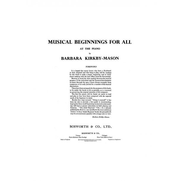 Kirkby-mason, B Musical Beginnings For All Pf