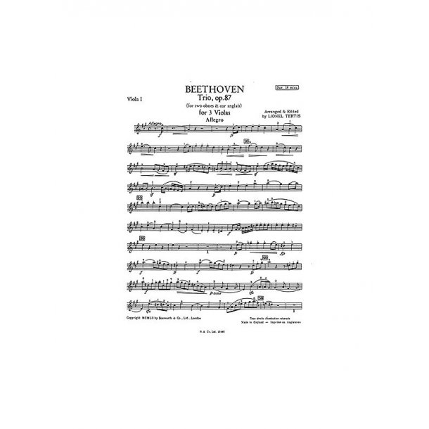 Beethoven: Trio Op.87 (Three Violas Arr. Lionel Tertis)
