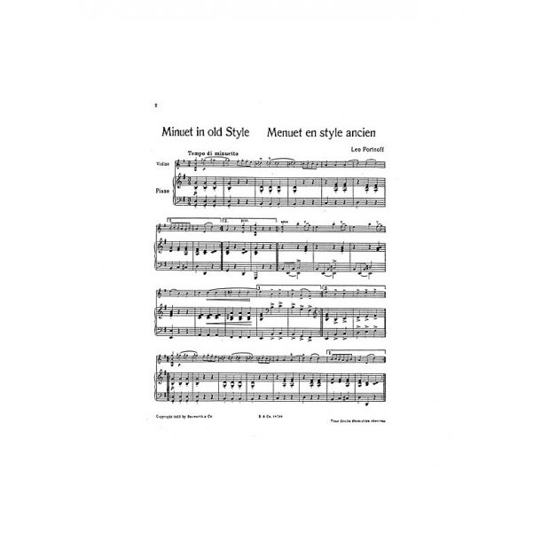 Styre regeringstid Ny ankomst Leo Portnoff: Minuet In Old Style For Violin And Piano - Violin Noder og  Bøger - Stepnote