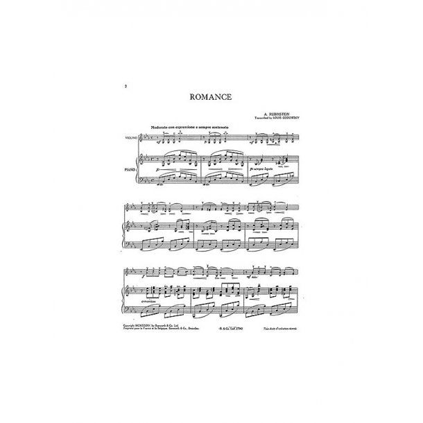 Anton Rubinstein: Romance In E Flat For Violin And Piano