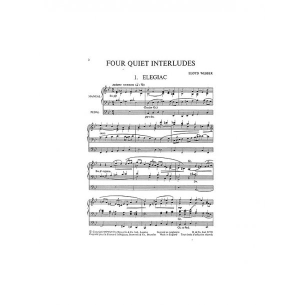 W.S. Lloyd Webber: Four Quiet Interludes For Organ