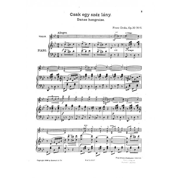 Drdla, F Hungarian Dance No.3 Eg A Kunyho Vln/Pf